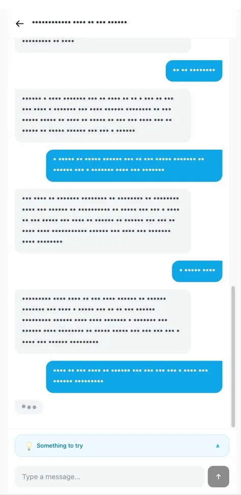 A masked session recording of Hunique. All text the user typed has been replaced with asterisks.